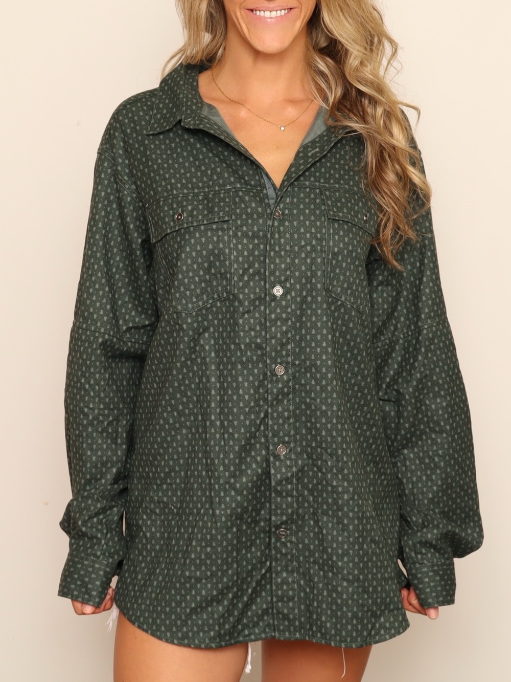 Columbia Omni Wick Olive Green Printed Vented Back Outdoor Shirt Jacket